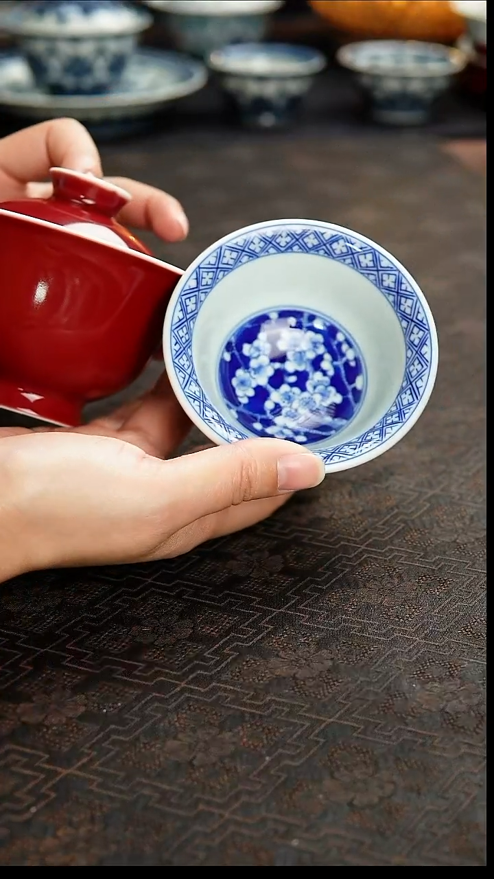 陶瓷一吖陶瓷红底冰梅套组