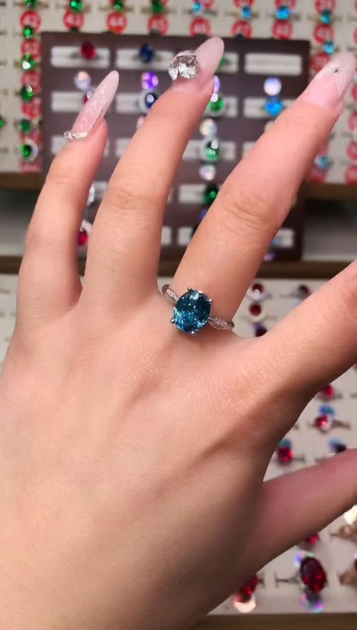 银S925镶嵌戒指帕拉依巴碧玺8*10 银托