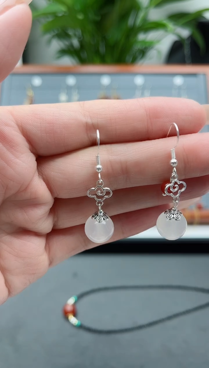 【闪购商品】玛瑙/玉髓耳饰银S925镶嵌916变色珠小