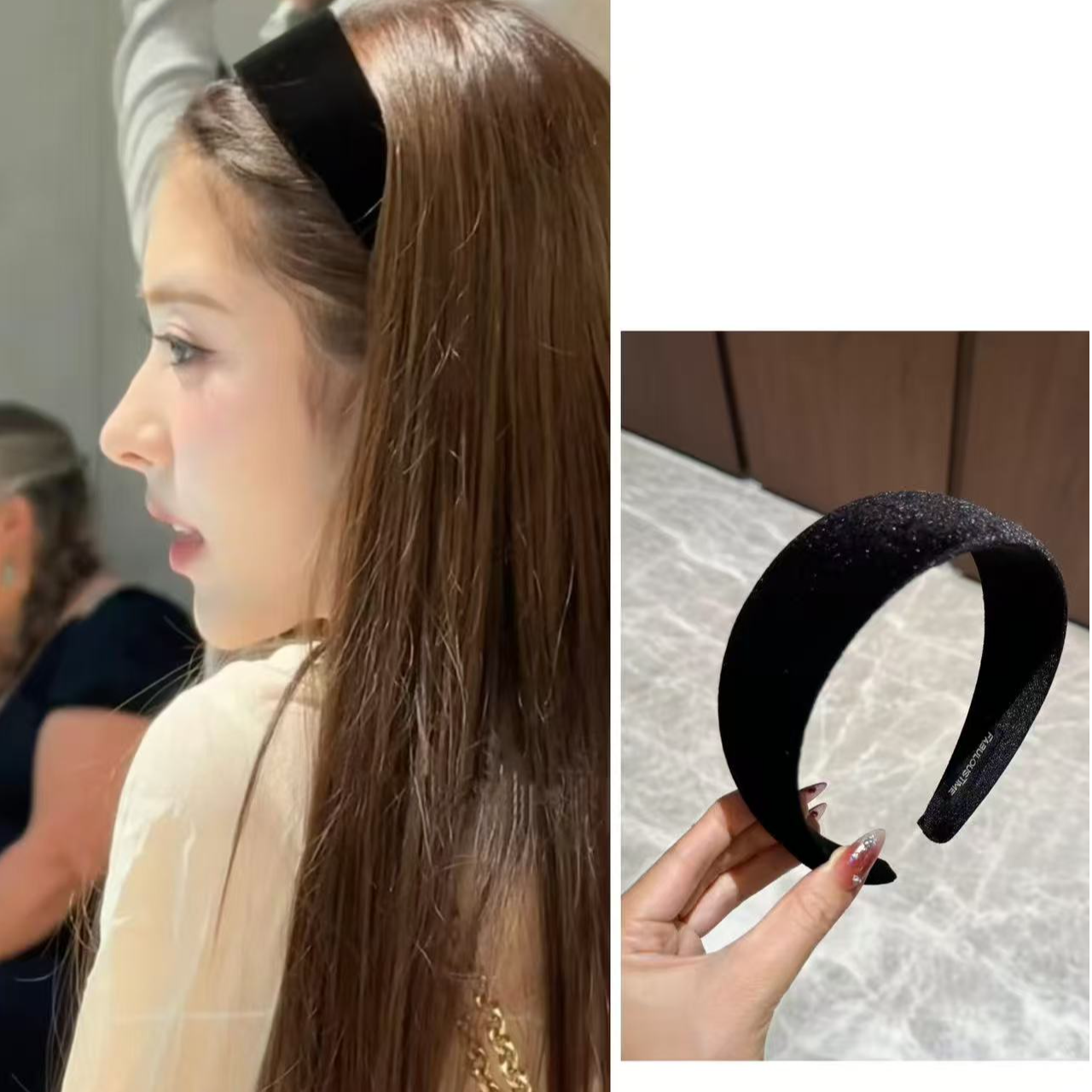 博主同款高颅顶黑色丝绒宽边发箍