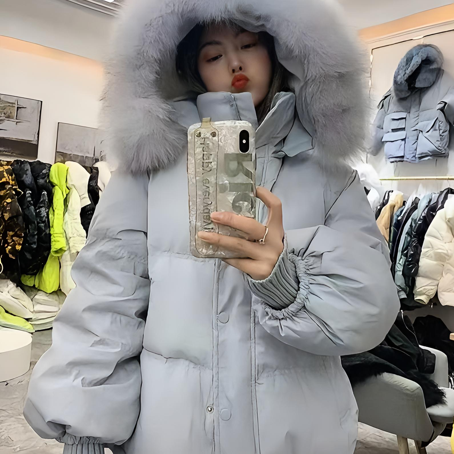 小个子羽绒棉服女短款韩版宽松加厚大毛领学生面包服外套冬韩系