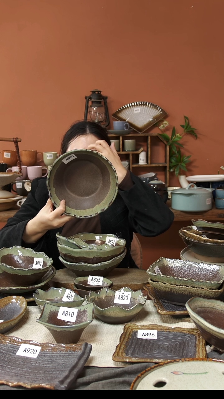 陶瓷A890 一只异形边红泥窑变复古碗21*7.5微瑕