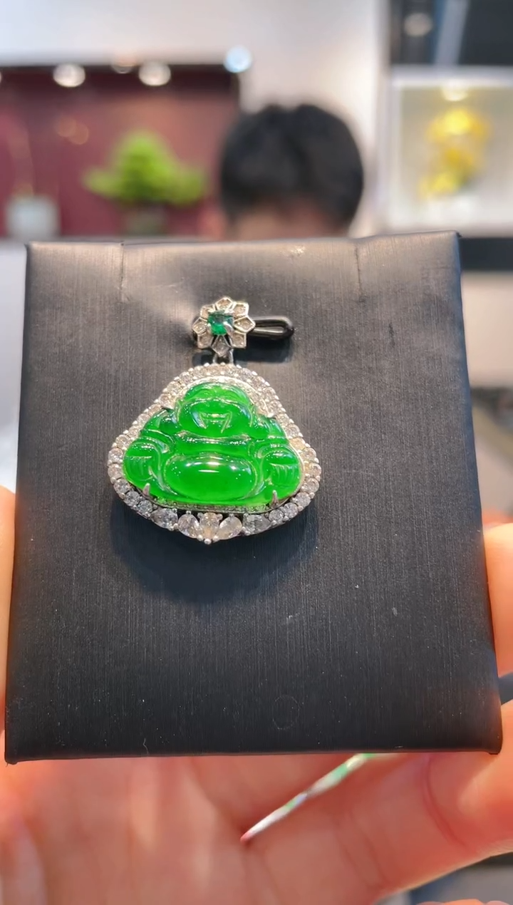 【闪购商品】翡翠颈饰银S925镶嵌A23天然A货翡翠吊坠（不含链）