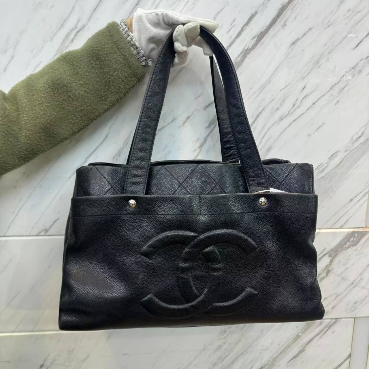 95新 Chanel/香奈儿 黑色大logo托特包/云海优选/