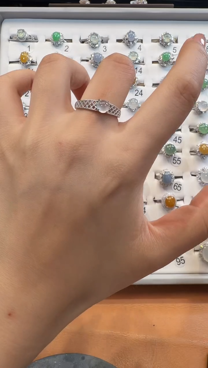 银S925镶嵌戒指翡翠925银镶翡翠戒指镶嵌207