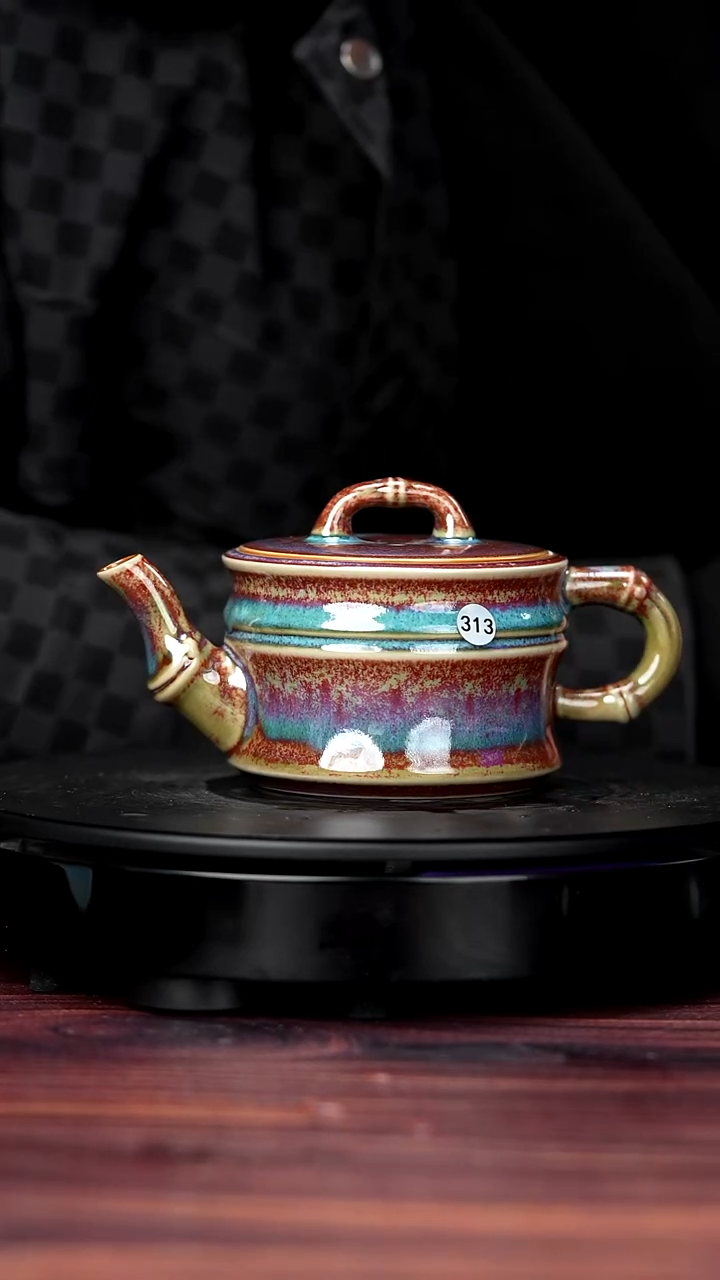 壶瓷313#李盼龙一级品原矿钧瓷竹节壶