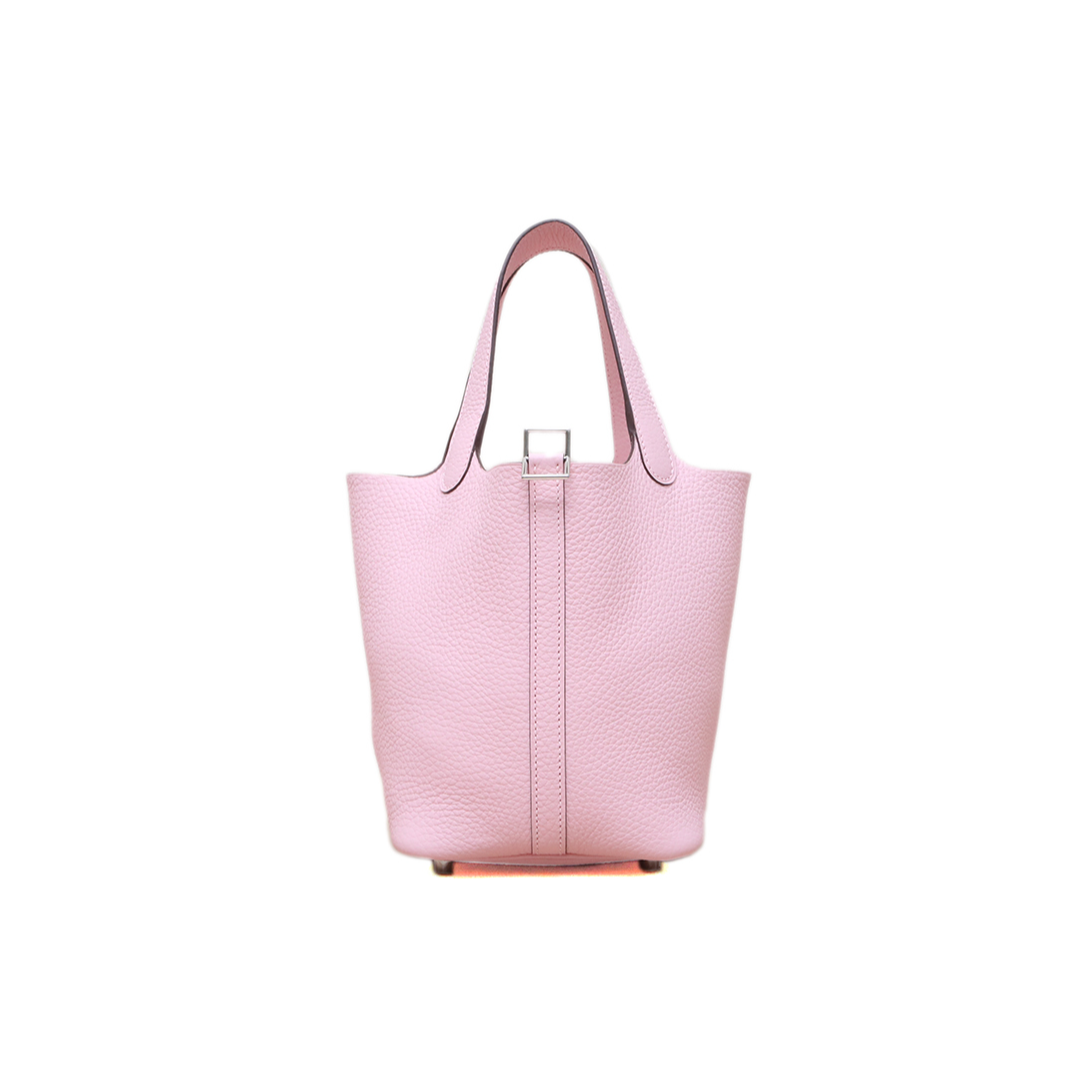 全新未使用 Hermes/爱马仕 小花6珊 菜篮子18新樱花粉TC皮W刻荔枝