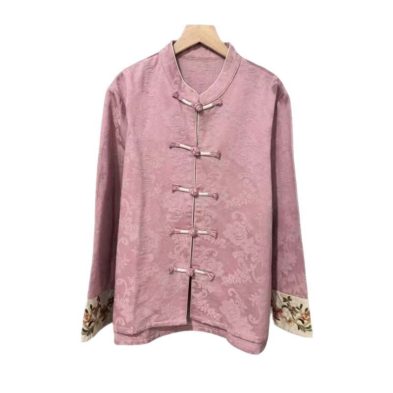 早春新中式刺绣外套立领提花外套绣花女长袖时尚复古立领上衣