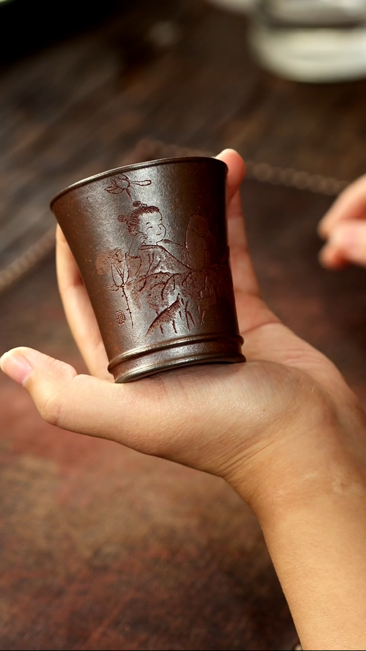 茶杯紫砂非遗茶器-荷花小孩