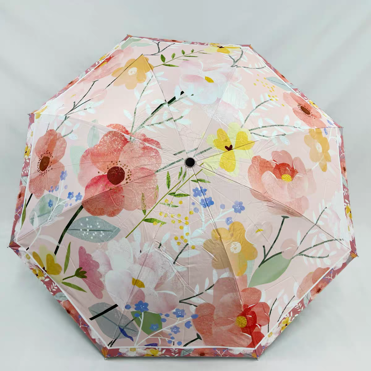 夏季三折便携防紫外线太阳伞晴雨两用小清新碎花黑胶防晒双人伞