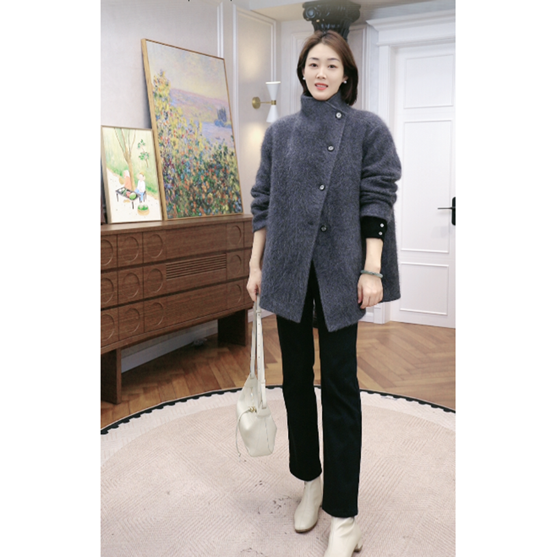 火桐hooton铂金皇家羊绒 重磅山羊绒拉绒中长大衣外套89218