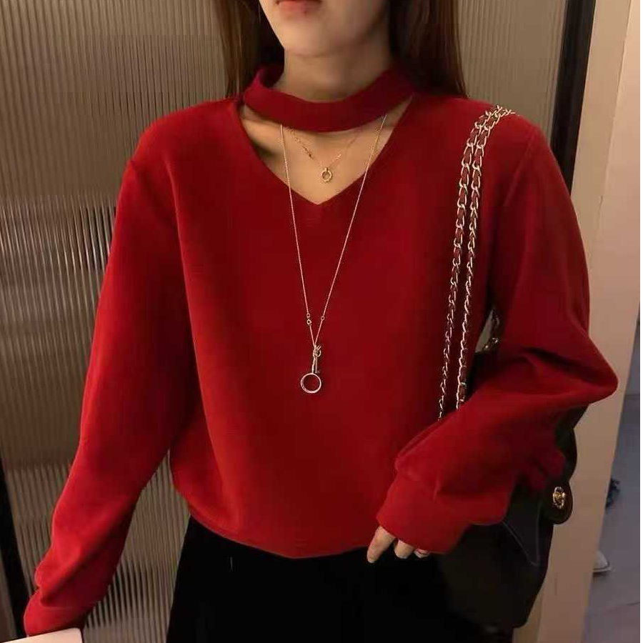 新款网红爆款长袖卫衣秋冬小心机内搭专柜品质挂脖镂空设计感潮款