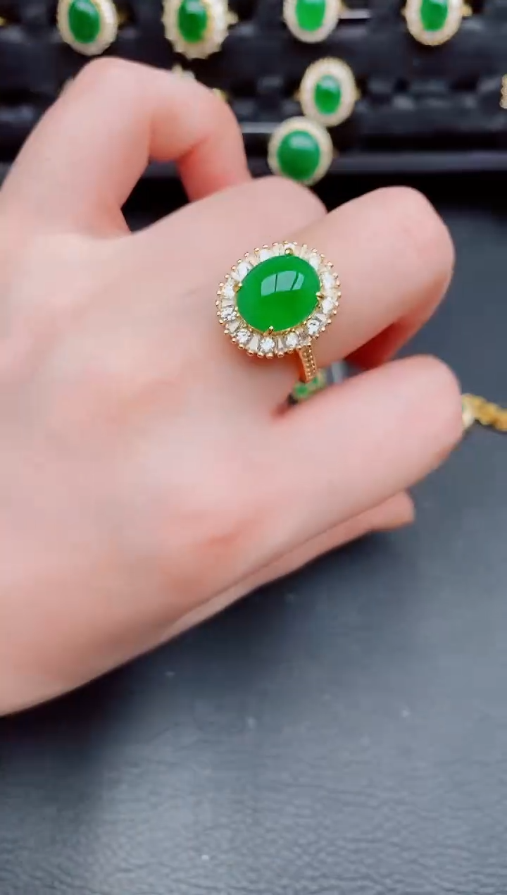 【闪购商品】翡翠戒指银S925镶嵌天然a货翡翠196