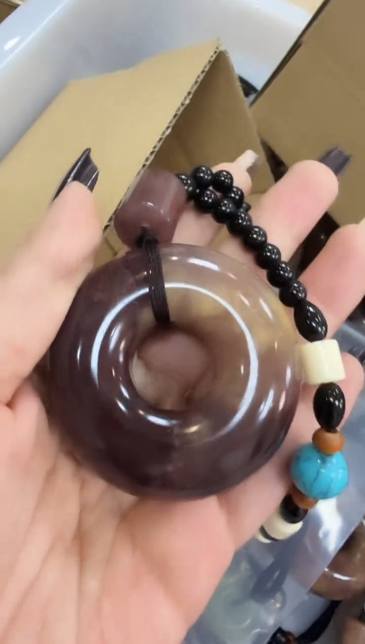 未镶嵌手把件石英质玉（金丝玉）平安扣 手把件