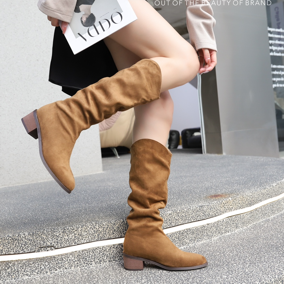 羊绒时装靴复古长筒不过膝春秋粗跟高跟瘦瘦靴中筒弹力女靴82788