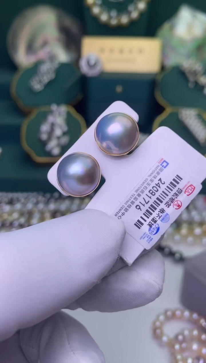 【闪购商品】拼合珍珠（马贝珠）耳饰18K金镶嵌13-14