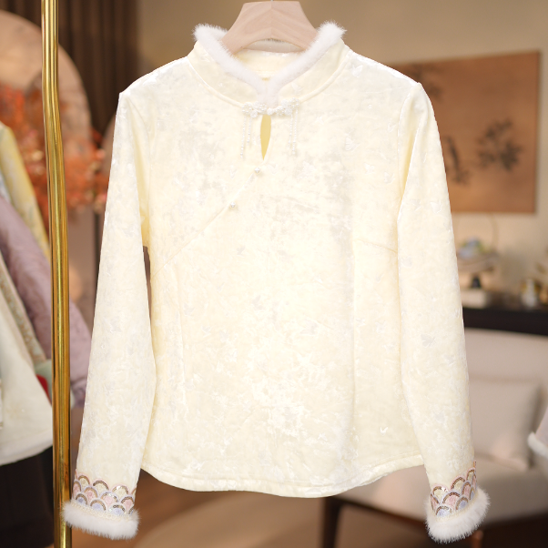 【梦珠华-加绒上衣】新款国风加绒气质百搭上衣8067