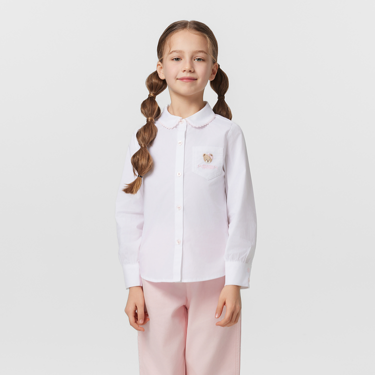 PAWINPAW25年新款女童基本款纯棉翻领长袖衬衫PCYAF2121E
