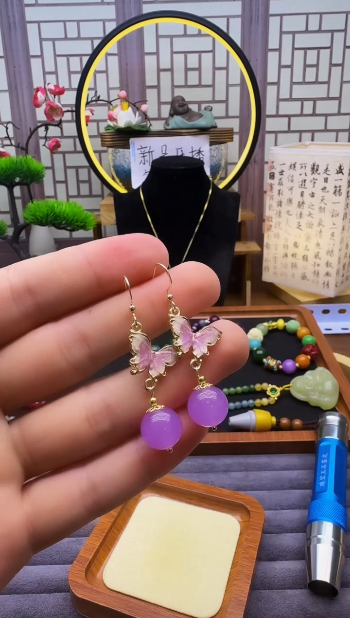 翡翠14K金镶嵌耳饰E48