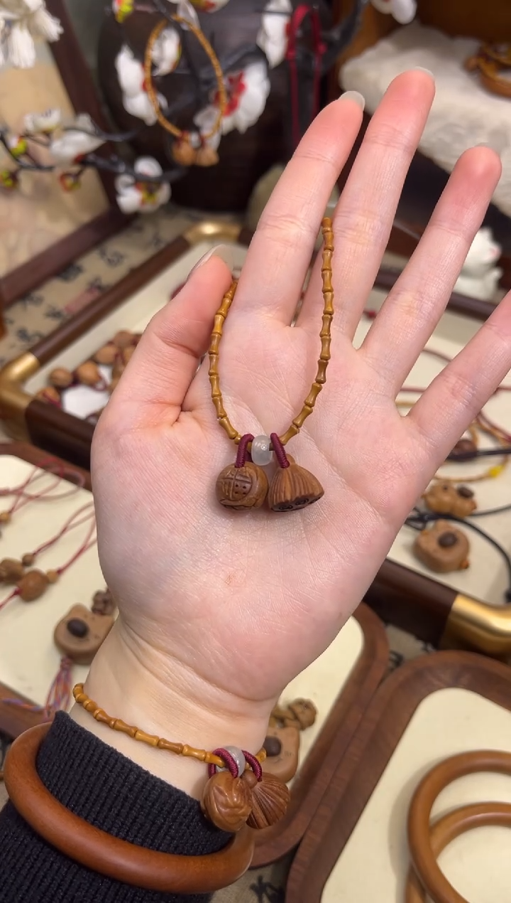 手串桃核【桃缘行】竹节「福气莲莲」桃木桃核辟、挡、驱、护 备注手围