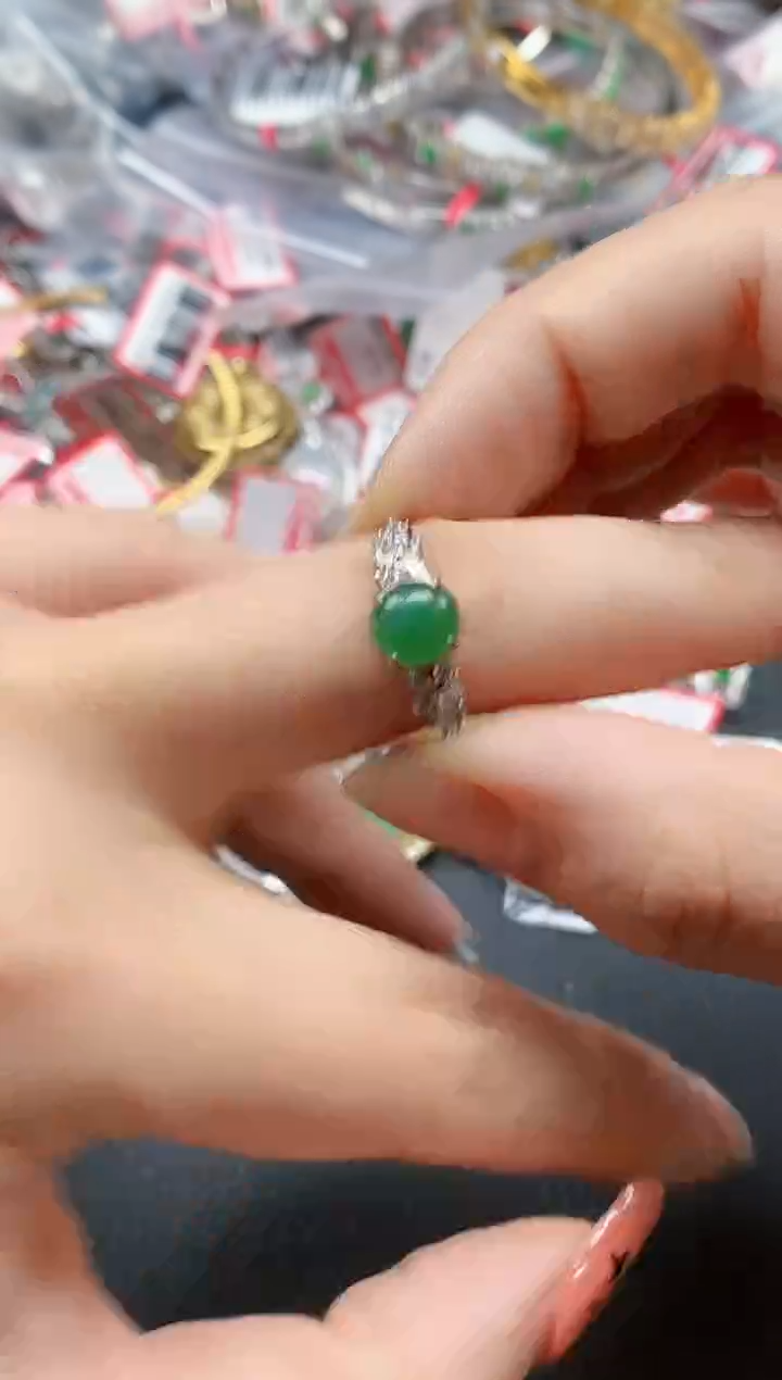 银S925镶嵌戒指翡翠天然A货缅甸翡翠