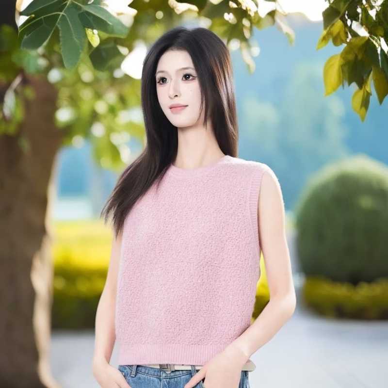 AMASS/阿玛施早秋新款时尚亮片气质休闲圆领镂空针织背心女538087