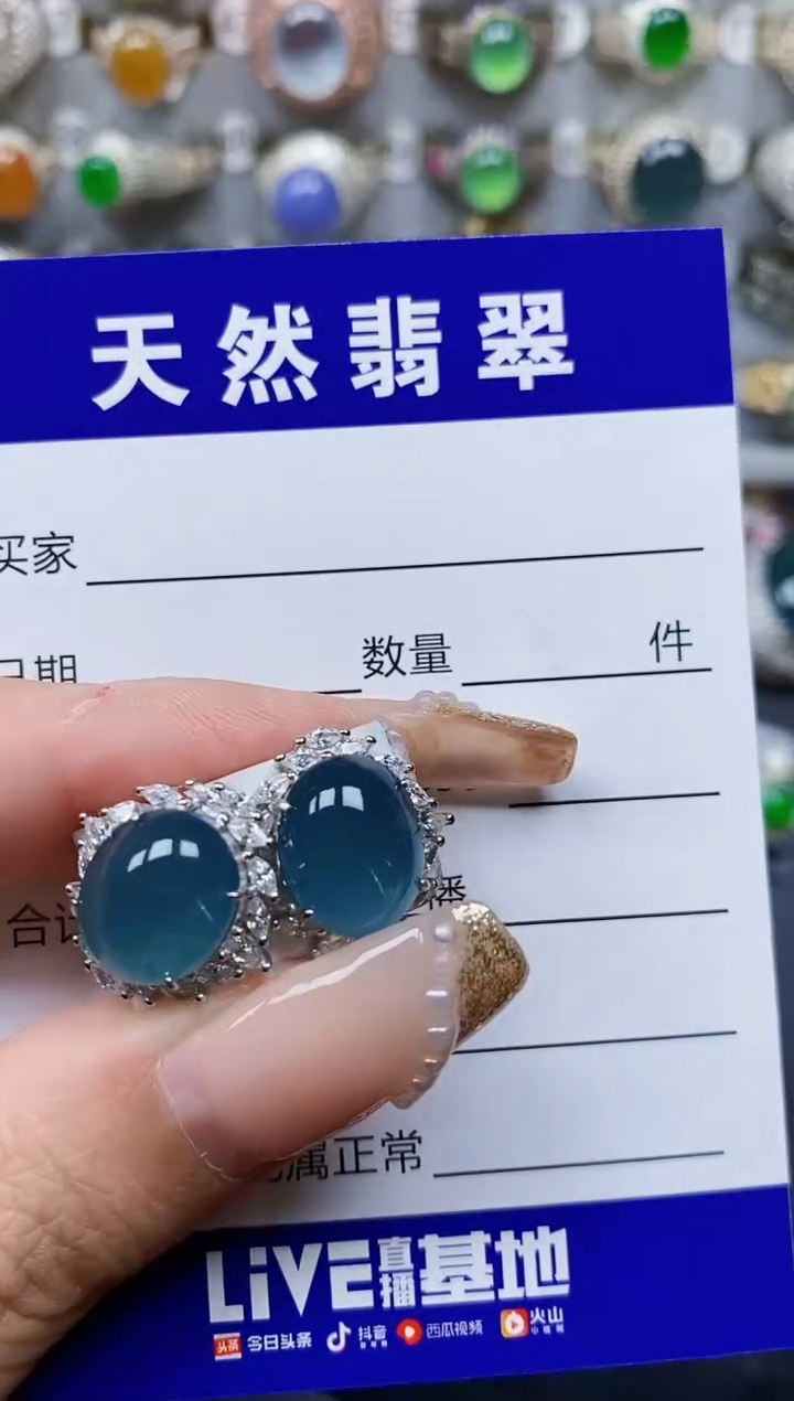 翡翠银S925镶嵌耳饰338