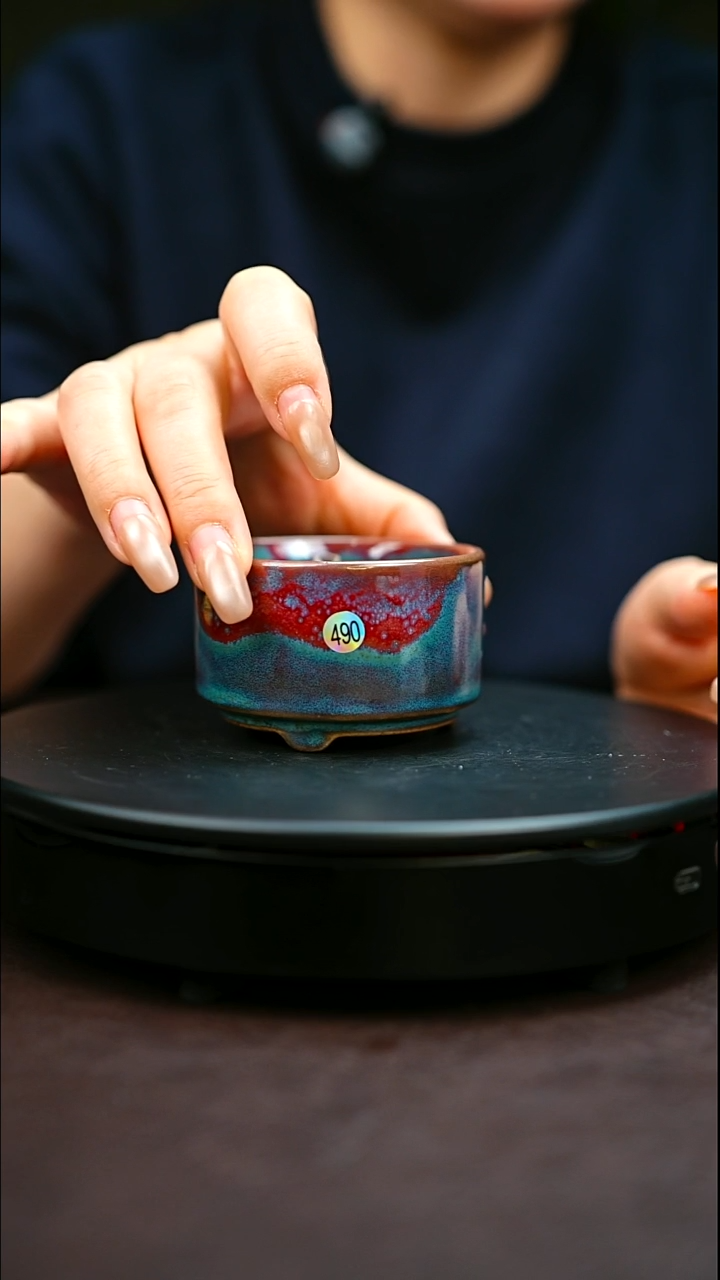 490#原矿钧瓷炉钧釉三足直口杯