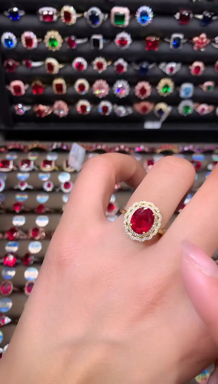 【闪购商品】红宝石戒指银S925镶嵌810金