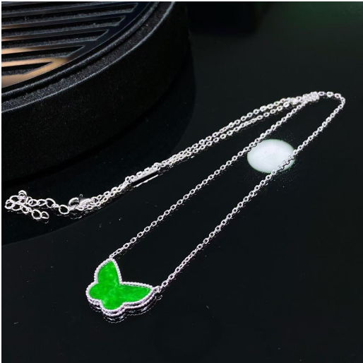 【辛爷珠宝】翡翠银镶蝴蝶项链白吊坠 YDA00953 多样性发其一
