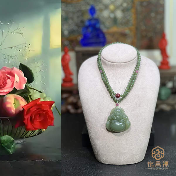 铭昌福【慧日】纯天然和田玉湖水绿佛公项链高货（45mm）