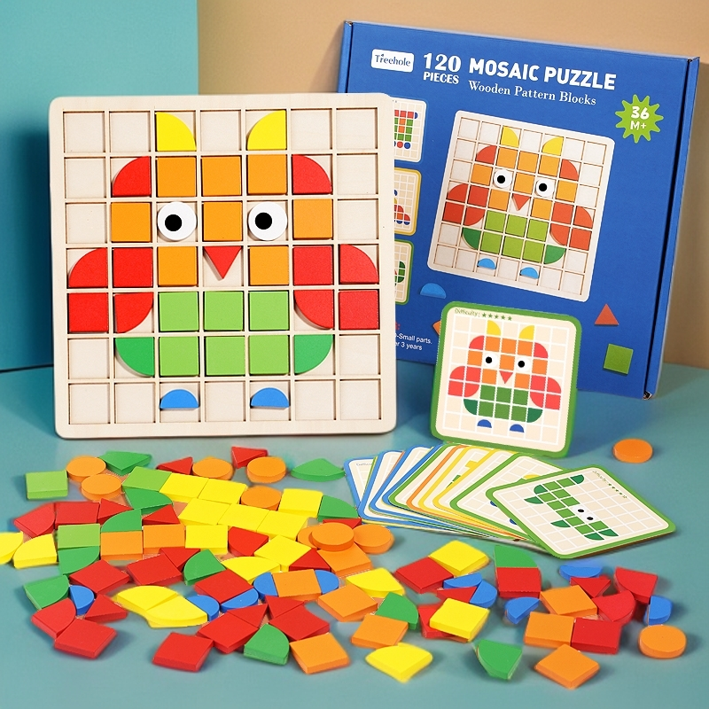 马赛克3D立体益智拼图幼儿园思维训练专注力颜色形状认知配对平图