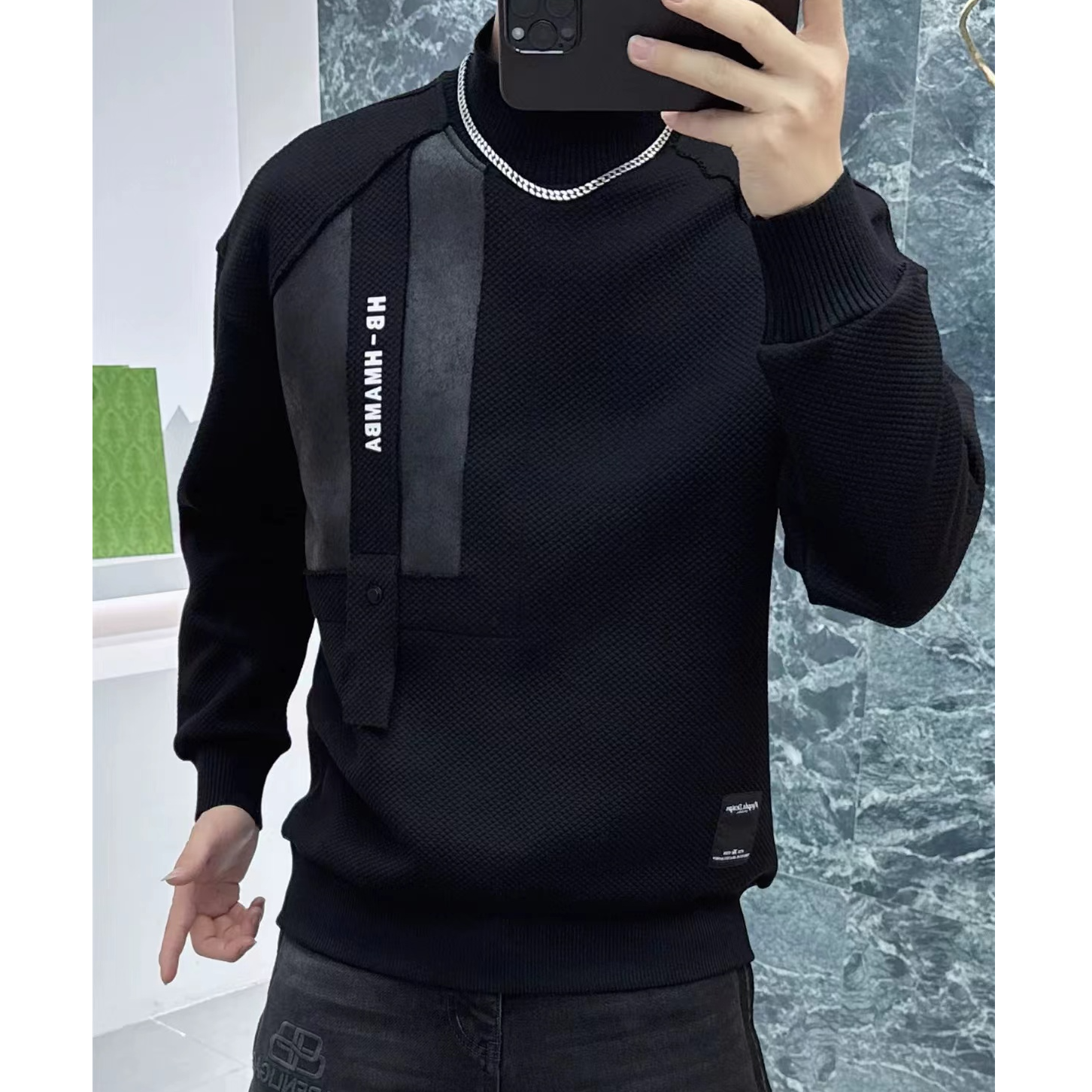 HB设计师原创/潮欧款拼接半高领卫衣（HB21065）