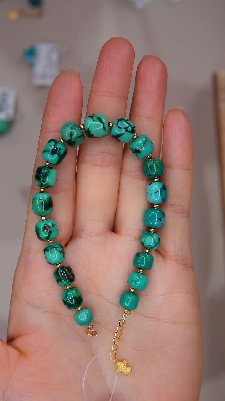 【闪购商品】绿松石手链银S925镀金镶嵌1