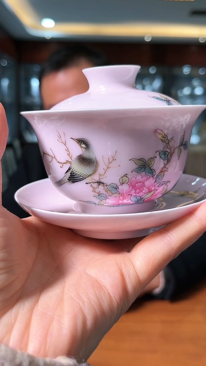 【闪购商品】官窑瓷画院147官窑瓷画院珐琅彩研究院花鸟三才盖碗