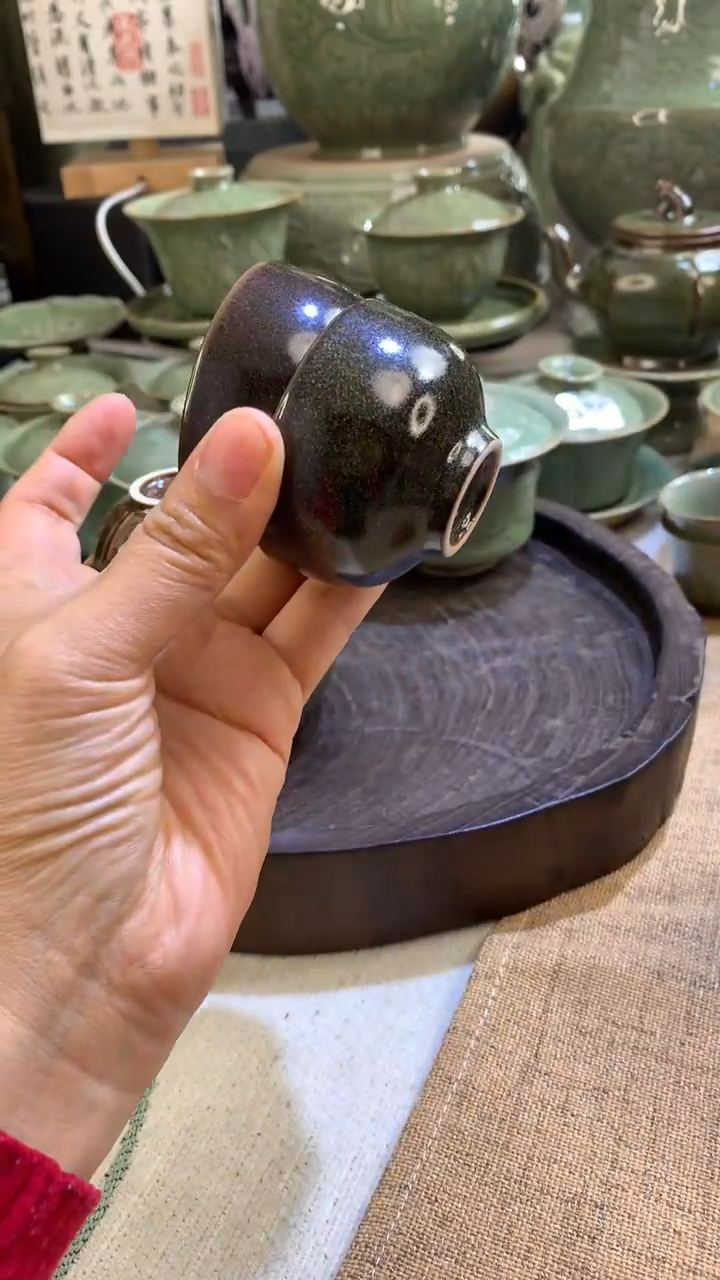 耀州窑茶叶沫釉小茶杯两只