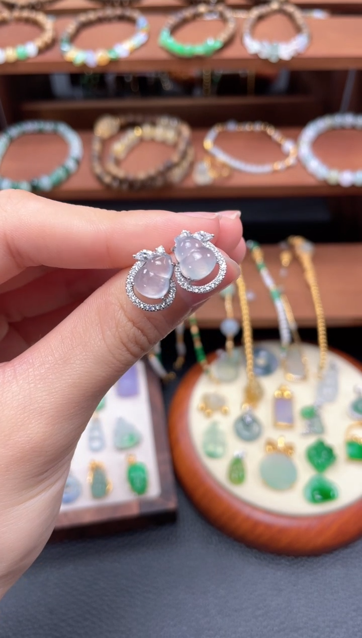 【闪购商品】翡翠耳钉银S925镶嵌2个  JK425