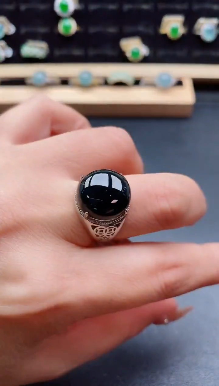 银S925镶嵌戒指翡翠1