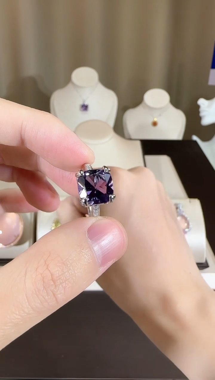 【闪购商品】紫晶戒指银S925镶嵌10mm