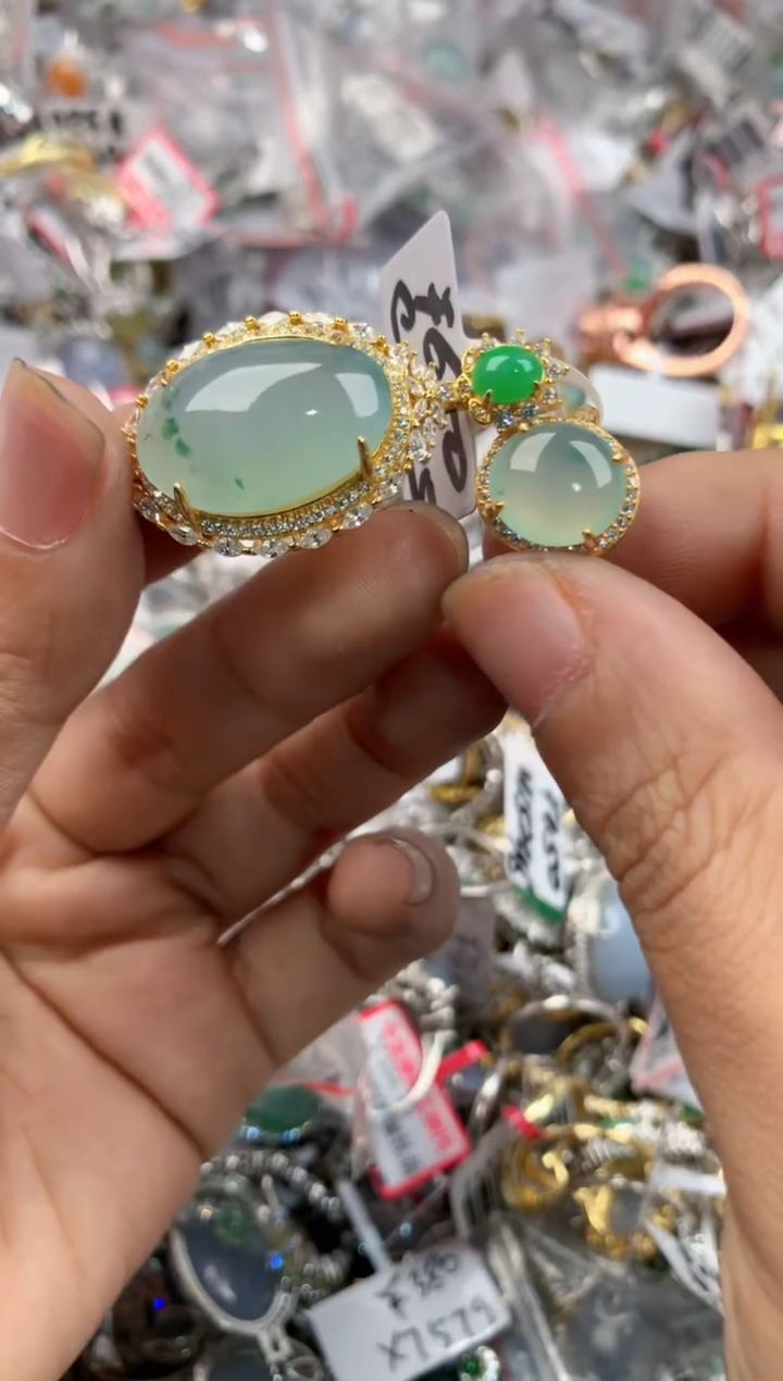 银S925镶嵌戒指翡翠9999----10