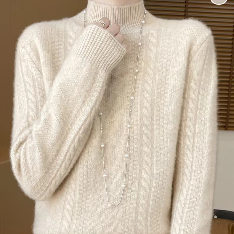 100纯羊毛半高领七针加厚扭花时尚百搭D149