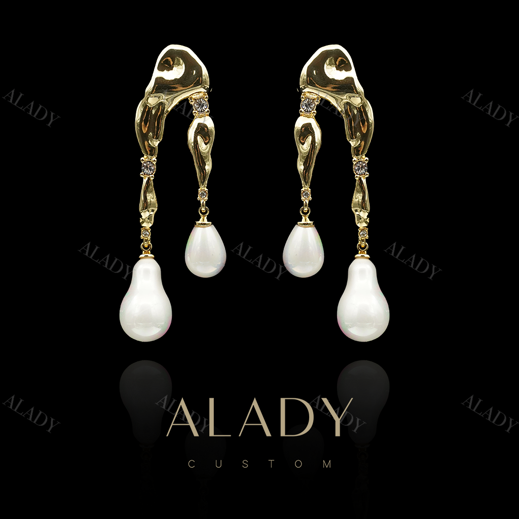 合金仿珍珠耳饰 法式浪漫双水滴状小众耳钉