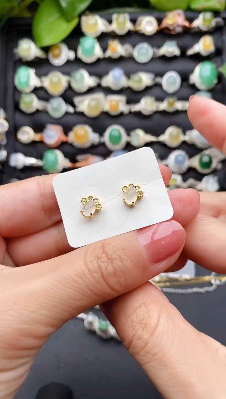 【闪购商品】翡翠戒指银S925镶嵌缅甸天然A货翡翠66  6-