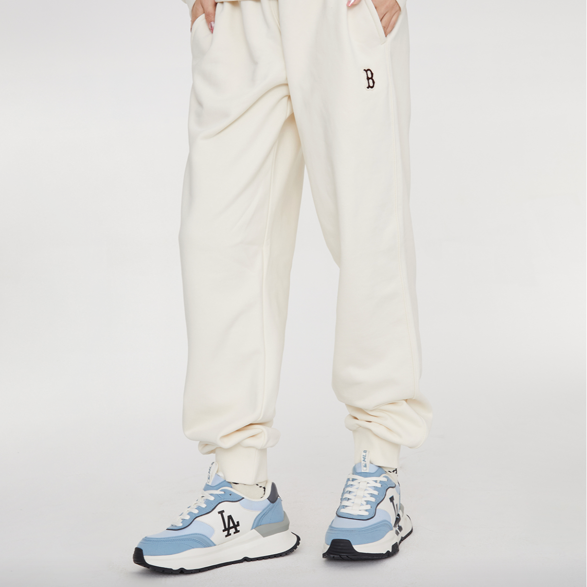 MLBMLB  百搭休闲时尚纯色松紧腰宽松束脚针织运动裤 男女同款