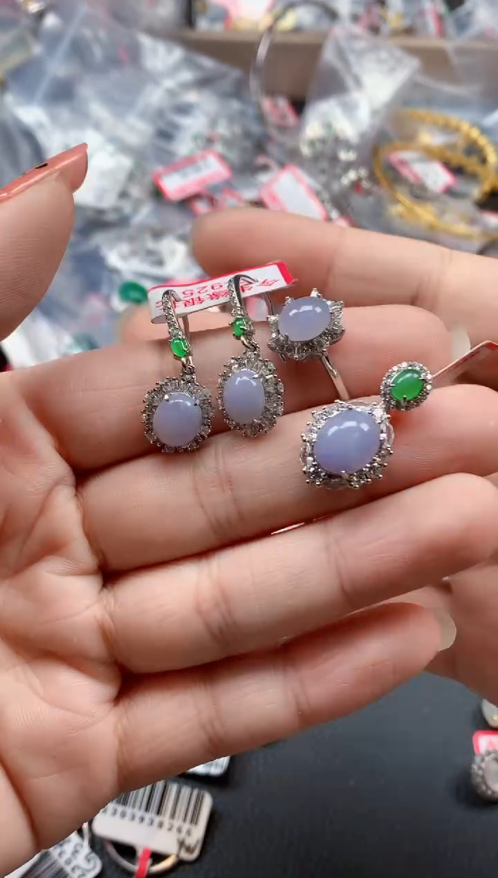 银S925镶嵌戒指翡翠天然A货缅甸翡翠