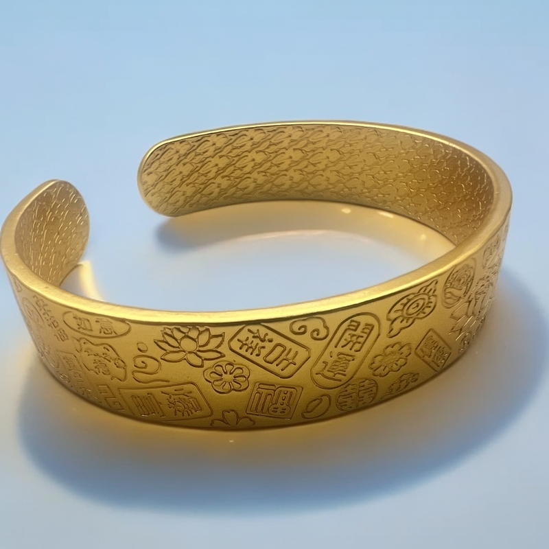 【七七专属】精美百搭时尚合金莲花吉言宽版手镯SZ601128