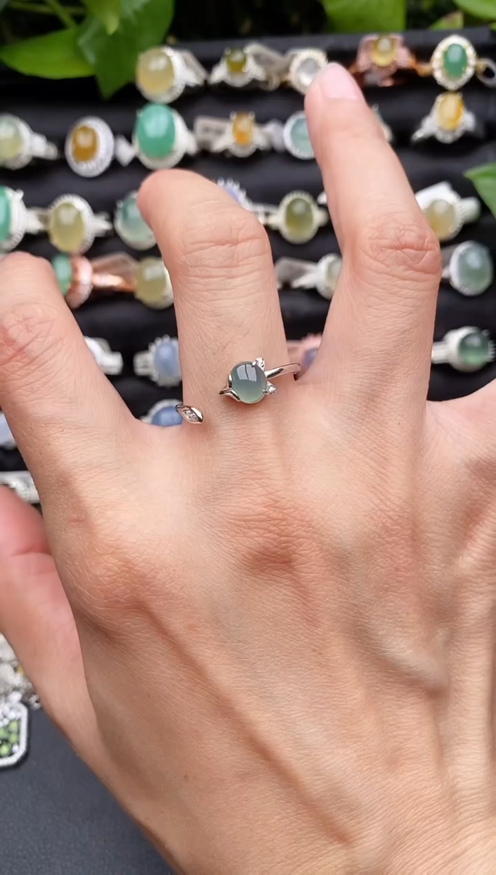 【闪购商品】翡翠戒指银S925镶嵌缅甸天然A货翡翠22  3-4