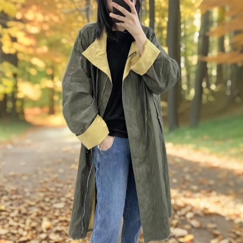 中长款秋季休闲立领风衣外套正反两穿时尚百搭清冷系禅意衣服女