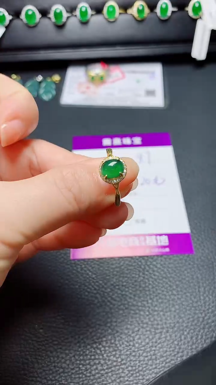 银S925镶嵌戒指翡翠  天然翡翠A货s925银镶