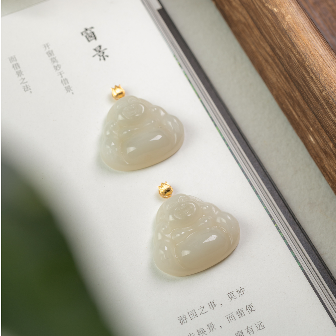 和田玉18K金镶佛公吊坠油润冰透 多样性发一